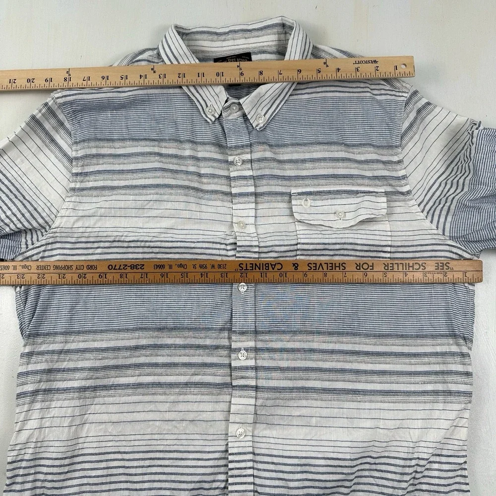 True Religion Men's Linen‎ Cotton Shirt XXL White Blue Striped 2XL Long Sleeve